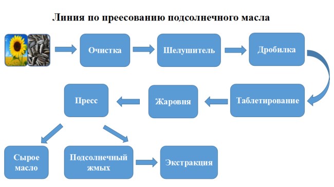 Технологическая схема для предварительной обработки и прессования семян подсолнечника